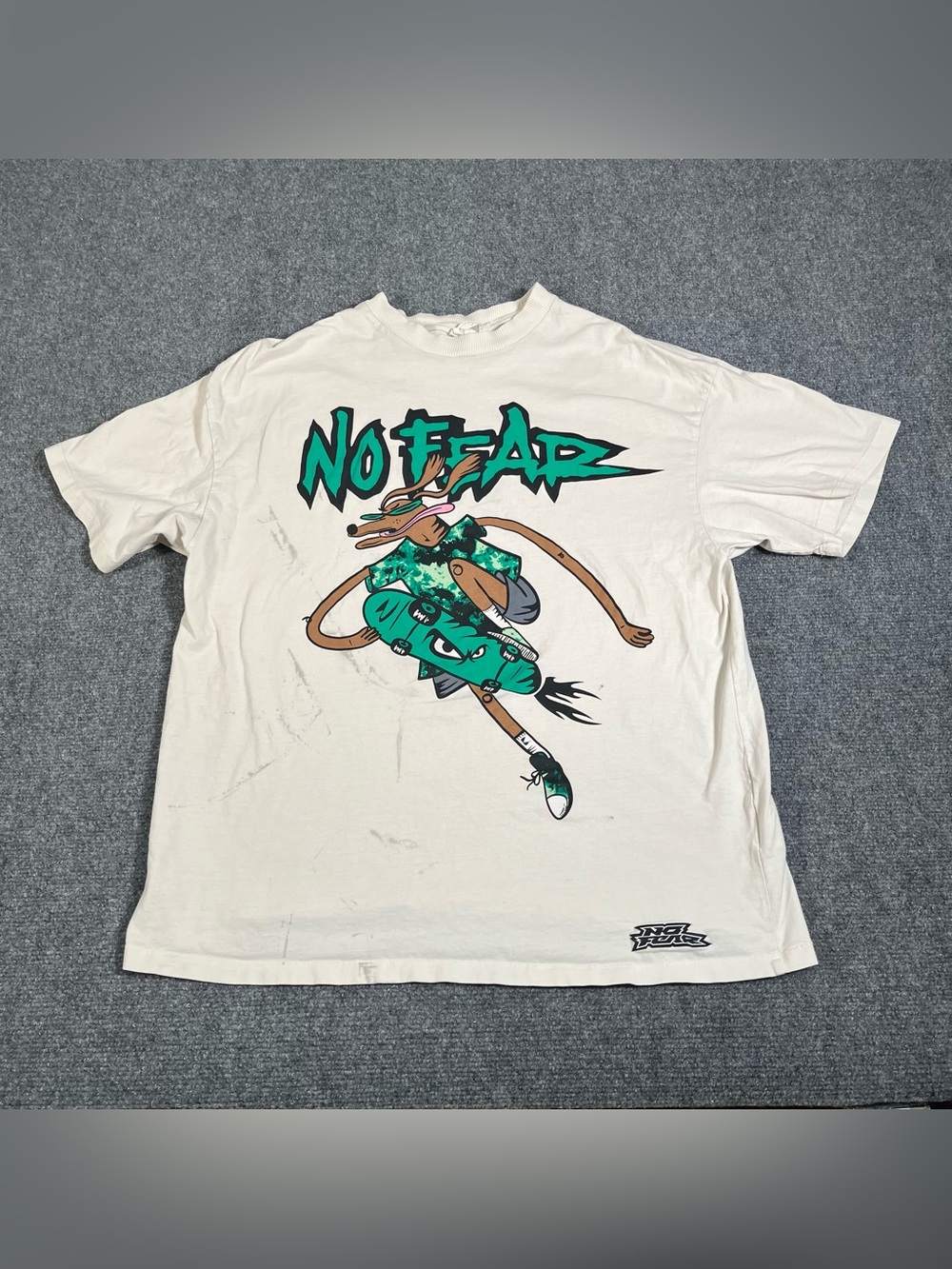 No Fear T Shirt Skateboard Dog Cartoon White Tee H&M Skater Y2K Mens Size Large